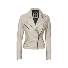 Ninfa Women Moto Style Beige Real Leather Jacket