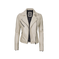 Ninfa Women Moto Style Beige Real Leather Jacket