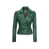 Ninfa Women Moto Style Real Leather Green Jacket