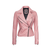 Ninfa Women Moto Style Real Leather Pink Jacket