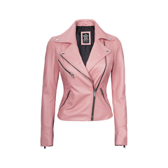 Ninfa Women Moto Style Real Leather Pink Jacket
