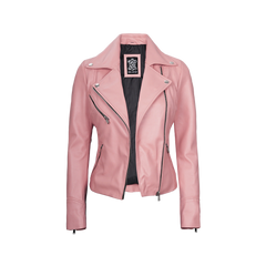 Ninfa Women Moto Style Real Leather Pink Jacket
