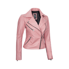 Ninfa Women Moto Style Real Leather Pink Jacket