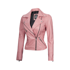 Ninfa Women Moto Style Real Leather Pink Jacket