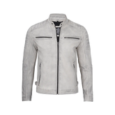 Off White Grey Wax Cafe Racer Leather Jacket for Men