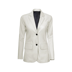 Off White Two Button Women's Real Leather Blazer
