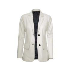 Off White Two Button Women's Real Leather Blazer