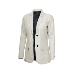 Off White Two Button Women's Real Leather Blazer