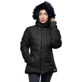 Paola Faux-Fur-Trim Black Hooded Puffer Jacket
