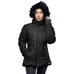 Paola Faux-Fur-Trim Black Hooded Puffer Jacket