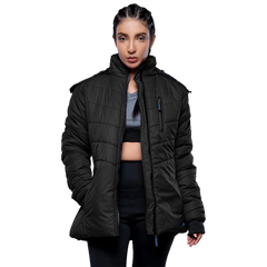 Paola Faux-Fur-Trim Black Hooded Puffer Jacket
