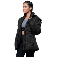 Paola Faux-Fur-Trim Black Hooded Puffer Jacket