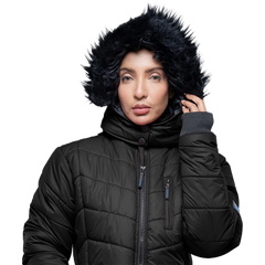 Paola Faux-Fur-Trim Black Hooded Puffer Jacket