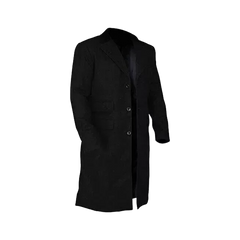 Peaky Blinders Men's Black Wool Trench Coat | Thomas Shelby Inspired Long Overcoat