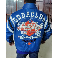 Pelle Pelle Special Cut Black and Blue Soda Club Studded Jacket