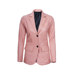 Pink Women's Real Leather Blazer Jacket