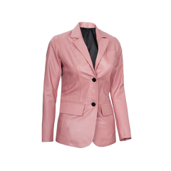 Pink Women's Real Leather Blazer Jacket