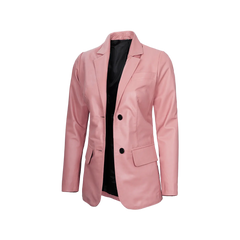 Pink Women's Real Leather Blazer Jacket