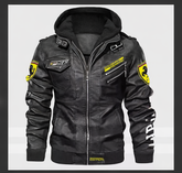 Black Racing Inspired Ferrari Vintage Genuine Leather Hooded Jacket