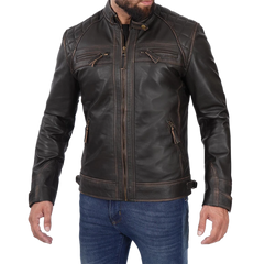 Quilted Cafe Racer Distressed Men's Tall Leather Jacket
