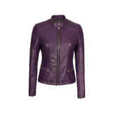 Rachel Purple Cafe Racer Leather Jacket Women's