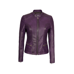 Rachel Purple Cafe Racer Leather Jacket Women's