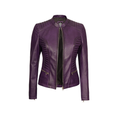 Rachel Purple Cafe Racer Leather Jacket Women's