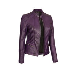 Rachel Purple Cafe Racer Leather Jacket Women's