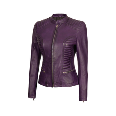 Rachel Purple Cafe Racer Leather Jacket Women's