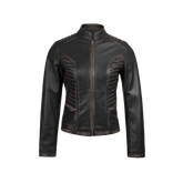Rachel Women's Dark Brown Rub-off Cafe Racer Leather Jacket