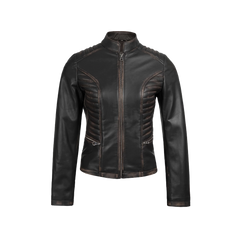 Rachel Women's Dark Brown Rub-off Cafe Racer Leather Jacket