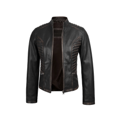 Rachel Women's Dark Brown Rub-off Cafe Racer Leather Jacket