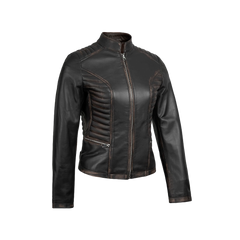 Rachel Women's Dark Brown Rub-off Cafe Racer Leather Jacket