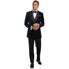 Raleigh Men's Double Breasted Blue Velvet Tuxedo with Shawl Lapel