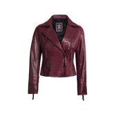 Ramsey Women's Burgundy Asymmetrical Waxed Biker Leather Jacket