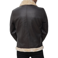 Real Leather Dark Brown Bomber Fur Aviator Jacket Men's