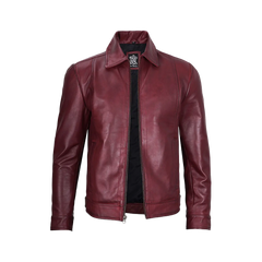 Reeves Men's Harrington Real Burgundy Leather Jacket