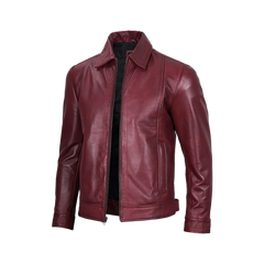 Reeves Men's Harrington Real Burgundy Leather Jacket
