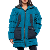 Reid Womens Blue Duck Down Hooded Puffer Coat