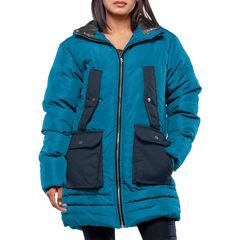 Reid Womens Blue Duck Down Hooded Puffer Coat