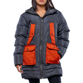 Reid Womens Dark Gray Duck Down Hooded Puffer Coat