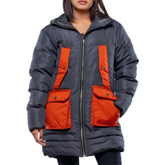 Reid Womens Dark Gray Duck Down Hooded Puffer Coat