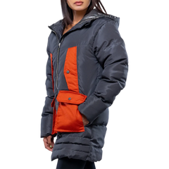 Reid Womens Dark Gray Duck Down Hooded Puffer Coat