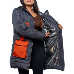 Reid Womens Dark Gray Duck Down Hooded Puffer Coat