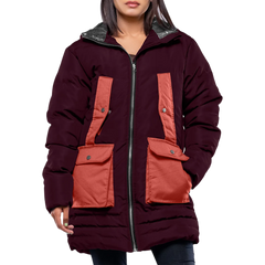 Reid Womens Maroon Duck Down Hooded Puffer Coat