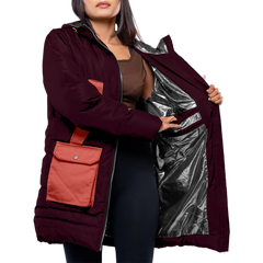 Reid Womens Maroon Duck Down Hooded Puffer Coat