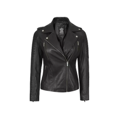 Women Black Real Leather Jacket with Removable Hood