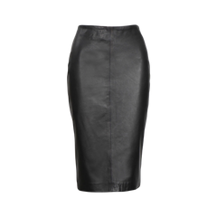 Rosa Women's Black Midi Leather Skirt With Back Slit - Pencil Style