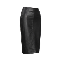 Rosa Women's Black Midi Leather Skirt With Back Slit - Pencil Style