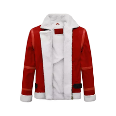 Ryan Reynolds Spirited Christmas Wear Santa Claus Sherpa Lined Leather Jacket